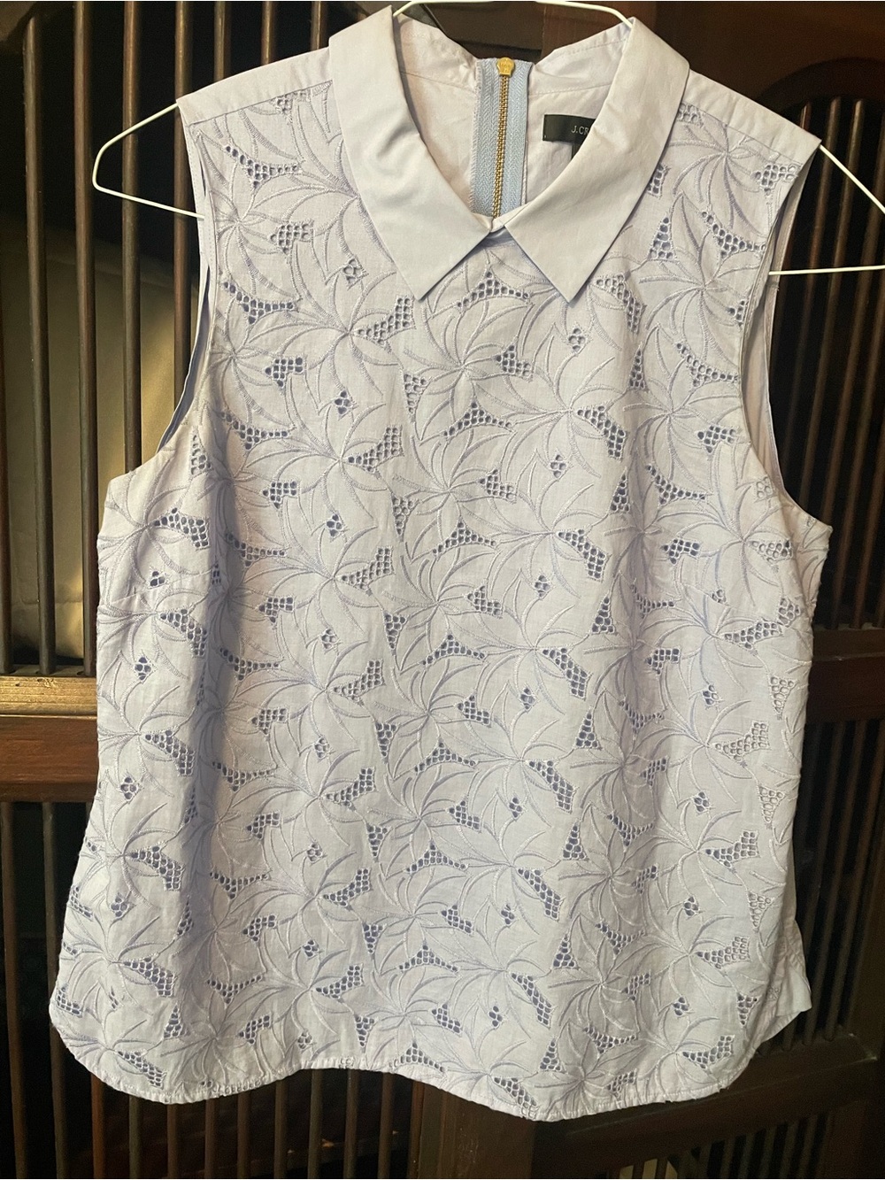 J. Crew Lavender Sleeveless Embroidered Eyelet Collar Top